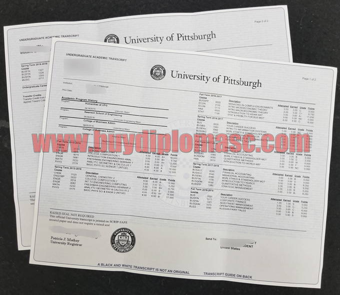 PITT Transcript certificate