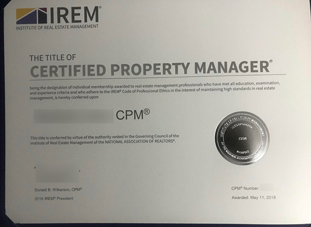 Sample CPM certificate for 2018 version