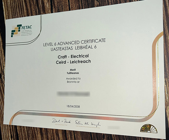 Fake FETAC Level 6 certificate