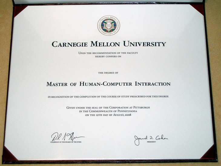 Sample of the Master's Degree in Human-Computer Interaction from Carnegie Mellon University in 2008