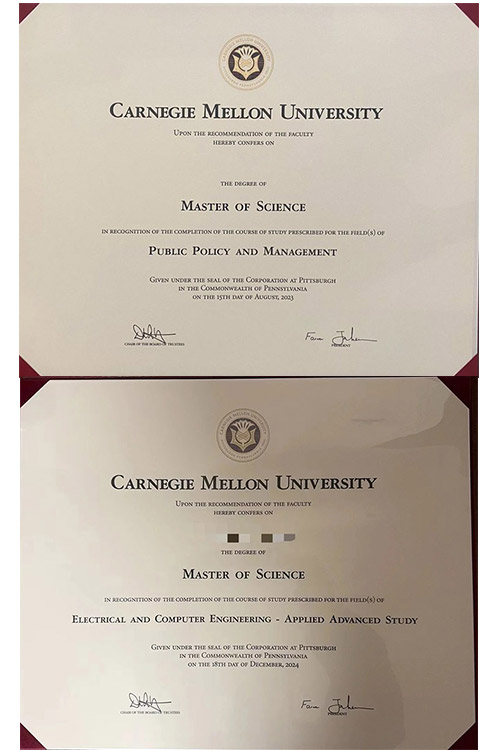 Sample of Carnegie Mellon University degree certificate