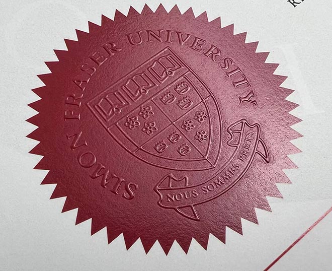 Simon Fraser University embossed seal hologram