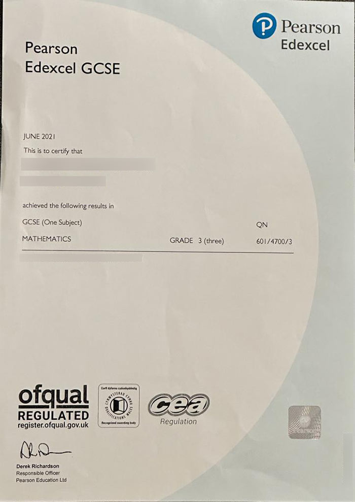 Sample 2021 Pearson Edexcel GCSE Certificate