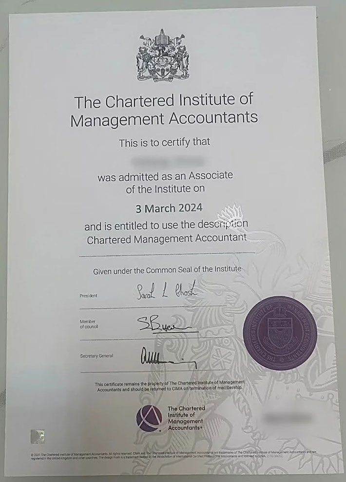 Sample of 2024 CIMA certificate