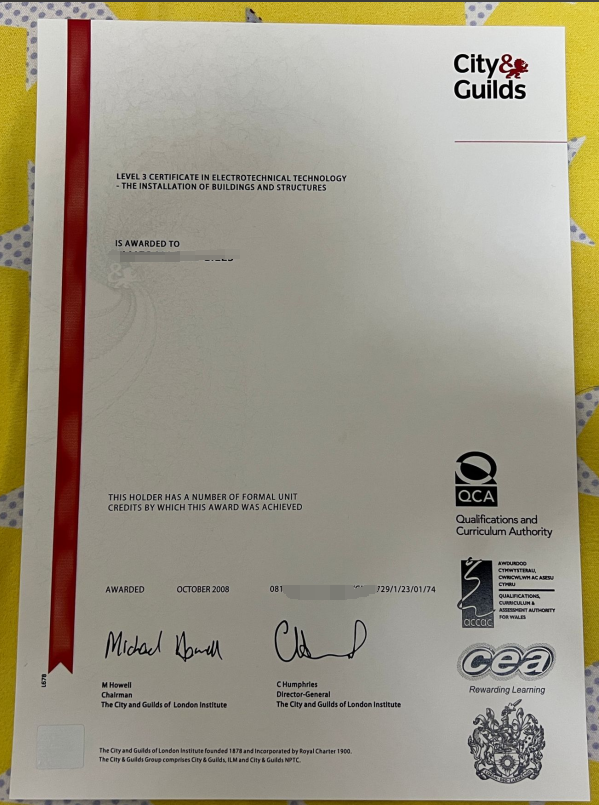 2008 City and Guilds Certificate Sample