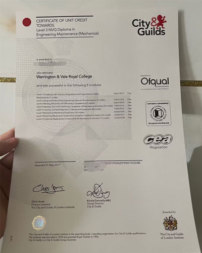 Various samples of city and guilds certificates of different classifications