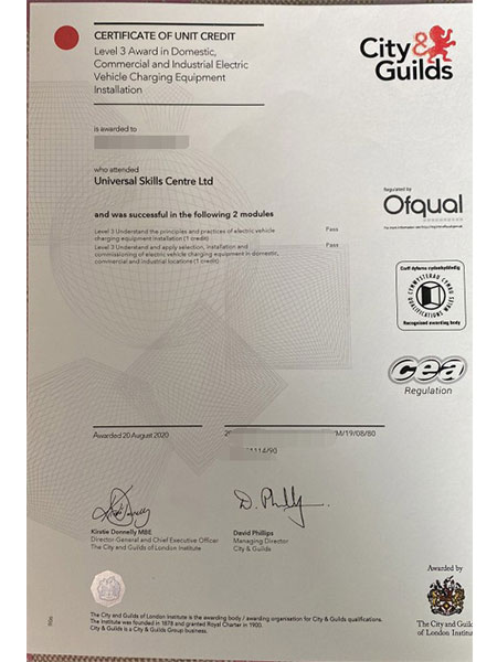 City and Guilds Association Electrical Installation Level 3 certificate
