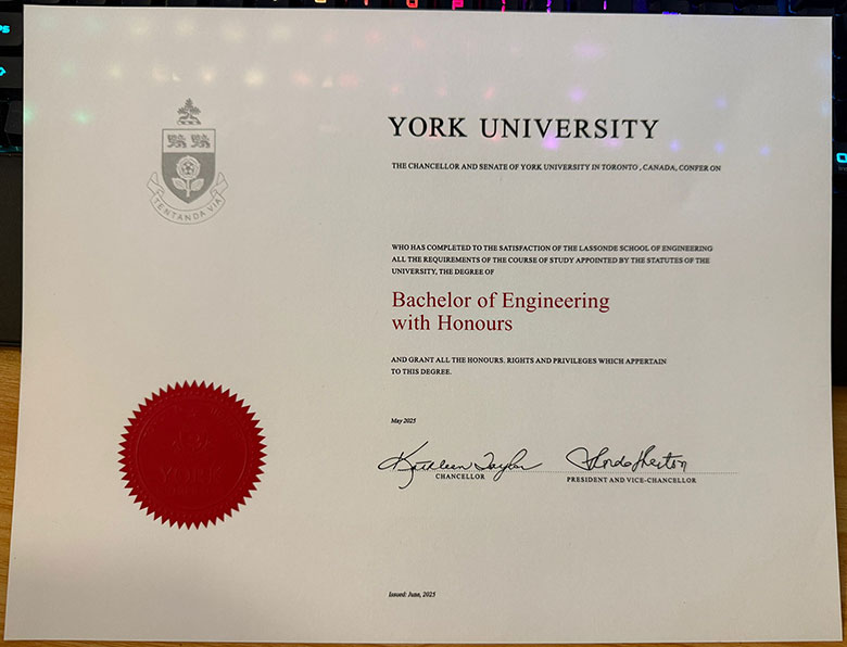2025 edition sample of York University degree