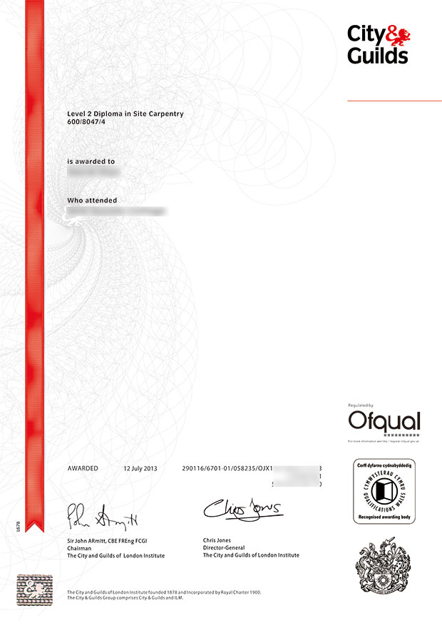 City and Guilds certificate sample