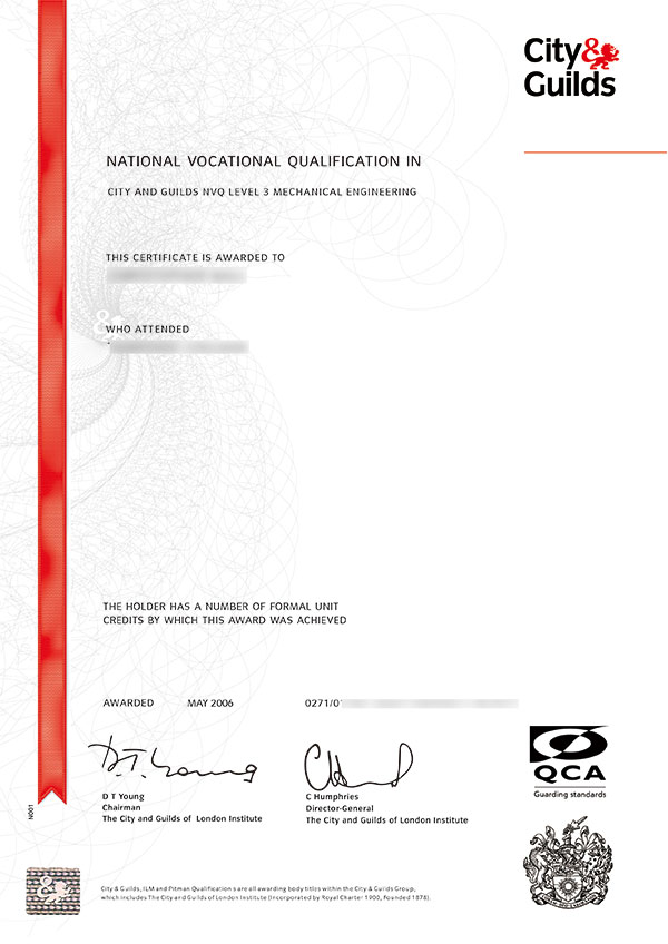 City and Guilds certificate sample